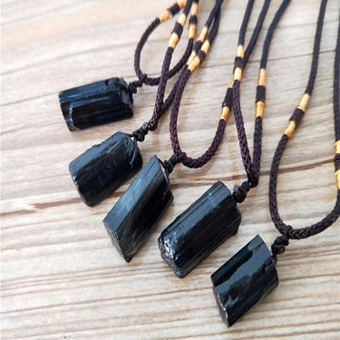 Natural Raw Black Tourmaline Stone SHIELDING Pendant Necklace